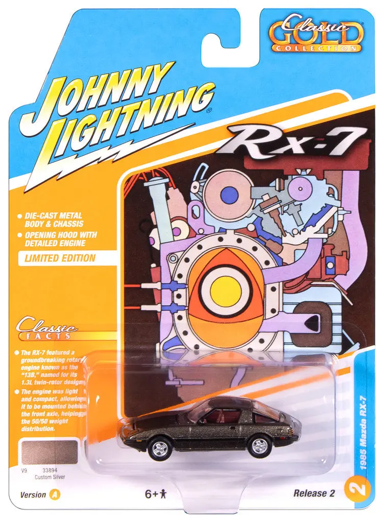 1985 Mazda Rx-7 Silver Johnny Lightning Classic Gold 1:64 Scale 2025 R2 1