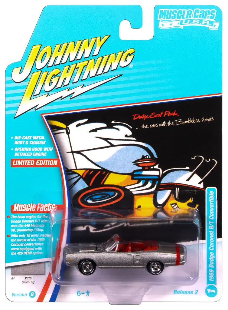 1969 Dodge Coronet R/T Silver Johnny Lightning Muscle Cars 1:64 Scale 1