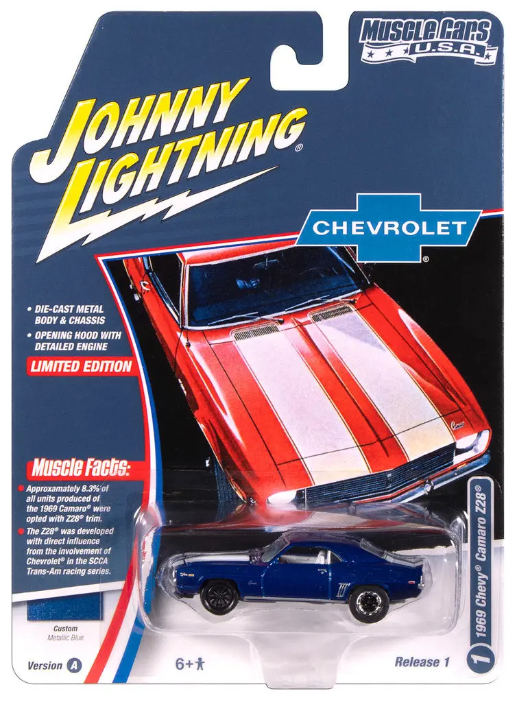 1969 Chevy Camaro Z28 Blue Johnny Lightning Muscle Cars Usa 1:64 Scale 1