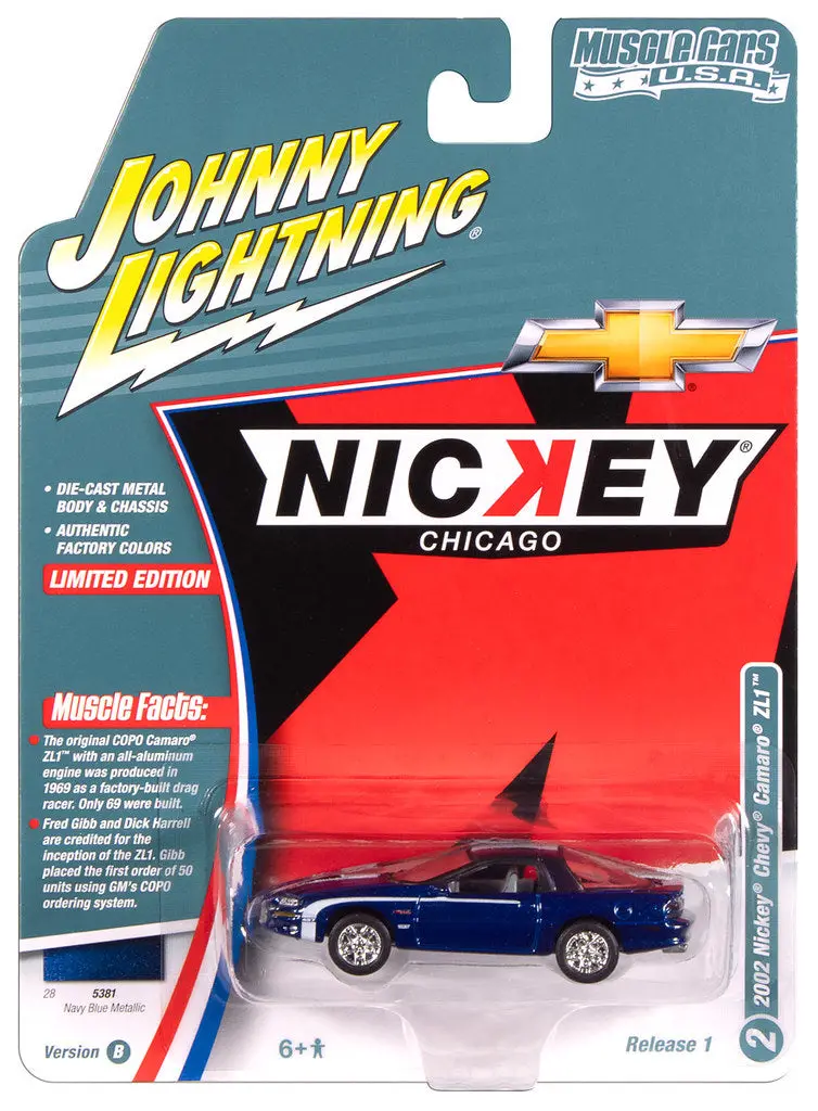 2002 Chevy Camaro Zl1 Blue Nickey Johnny Lightning Muscle Cars Usa 1:64 Scale 1