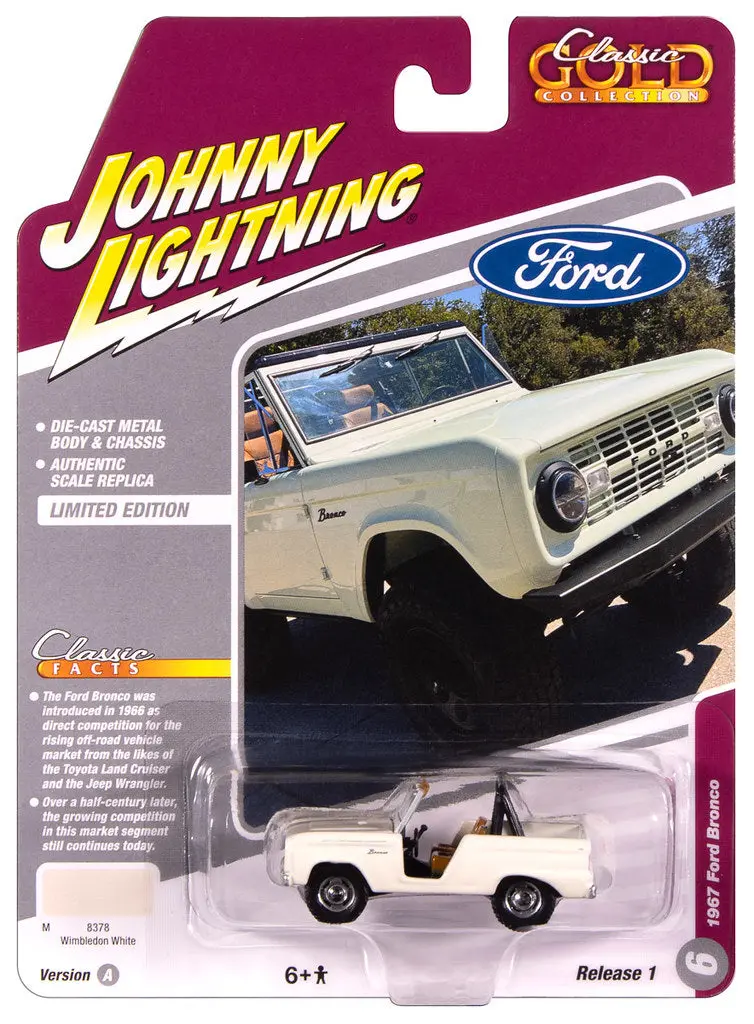 1967 Ford Bronco White Johnny Lightning Classic Gold 1:64 Scale 1