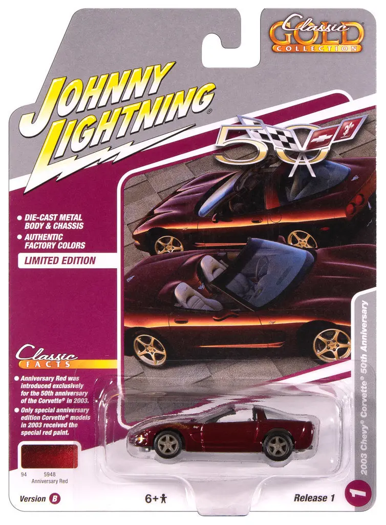2003 Chevrolet Corvette 50Th Anniversary Red Johnny Lightning Classic Gold 1:64 Scale 1
