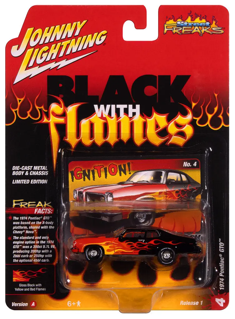 1974 Pontiac Gto Orange Flames Johnny Lightning Street Freaks 1:64 Scale 1