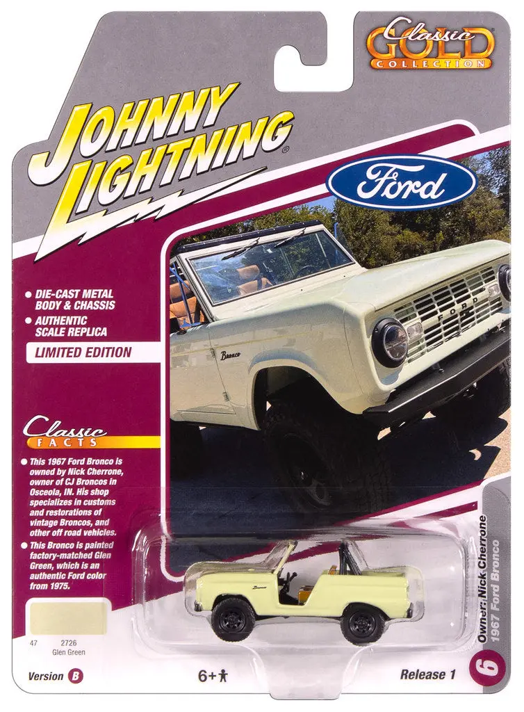 1967 Ford Bronco Green Johnny Lightning Classic Gold 1:64 Scale 1