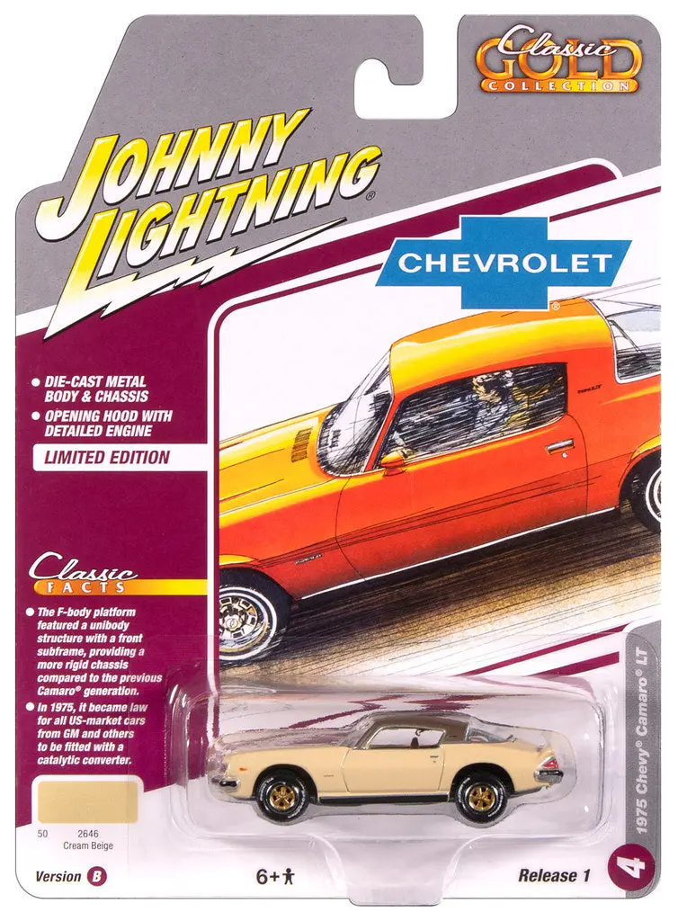 1975 Chevrolet Camaro Cream Johnny Lightning Classic Gold 1:64 Scale 1