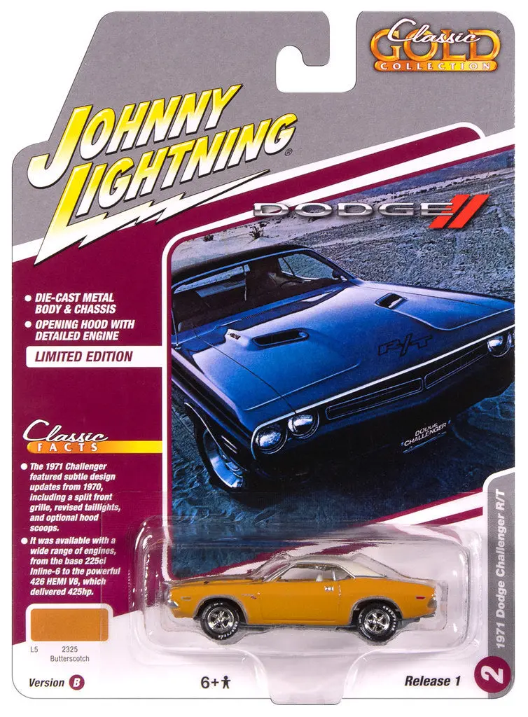 1971 Dodge Challenger R/T Butterscotch Johnny Lightning Classic Gold 1:64 Scale 1