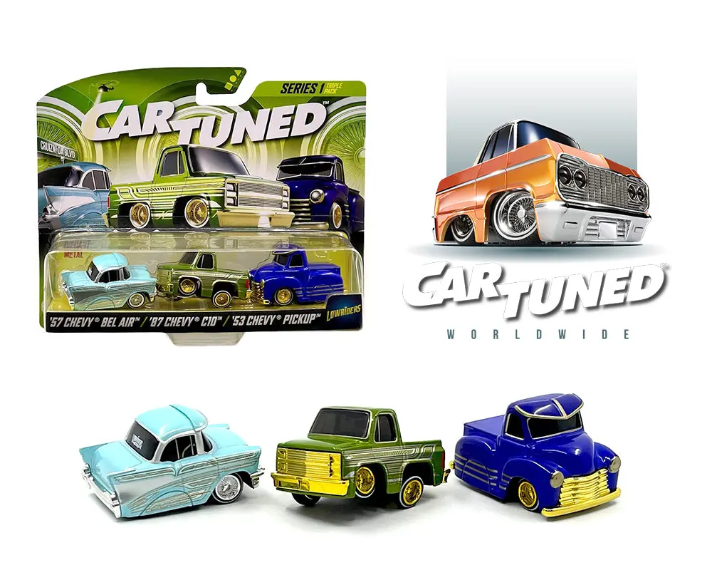 Cartuned 1:64 3-Pack Lowriders 1957 Chevrolet Bel Air, 1987 Chevrolet C10, 1953 Chevrolet Pickup – Series 1 2024 1