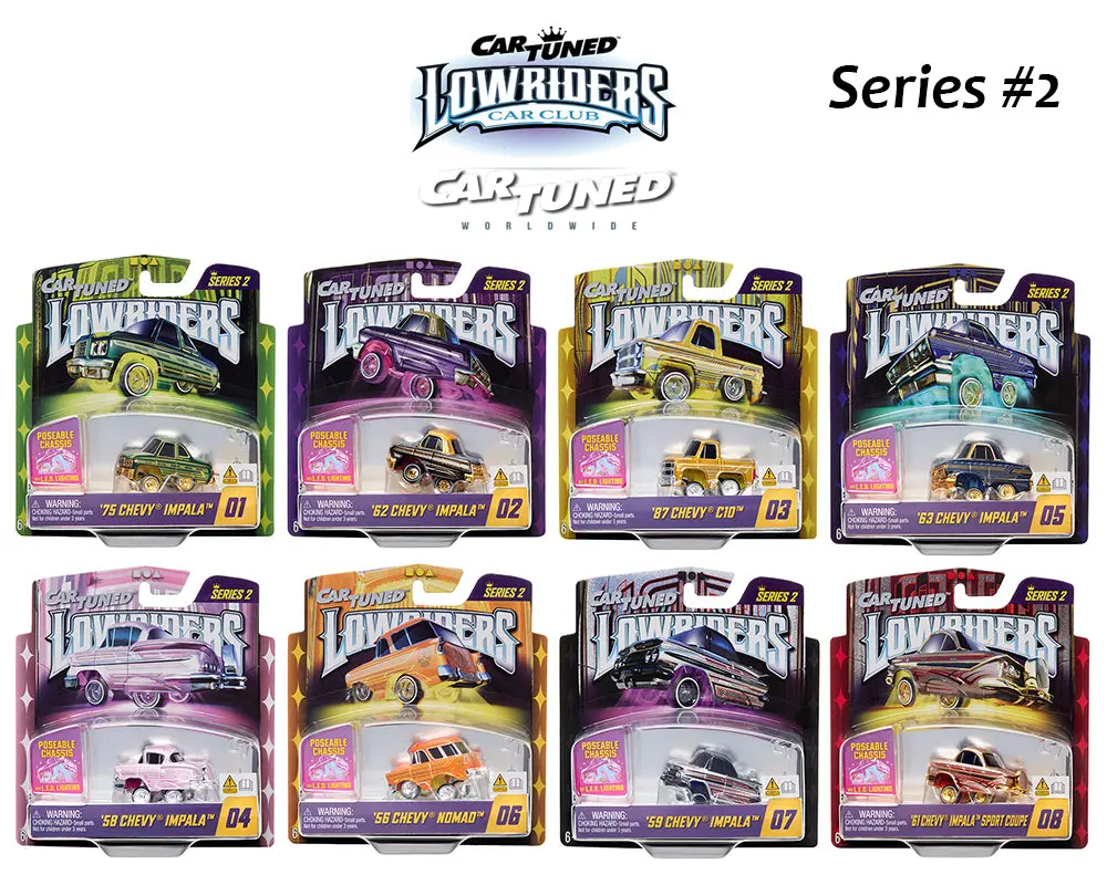 Cartuned™  1:64 Lowriders Show Glow Series 2  8 Styles 2026 – L.E.D. Light Up Chassis Cars Are Sold Individualy. 1