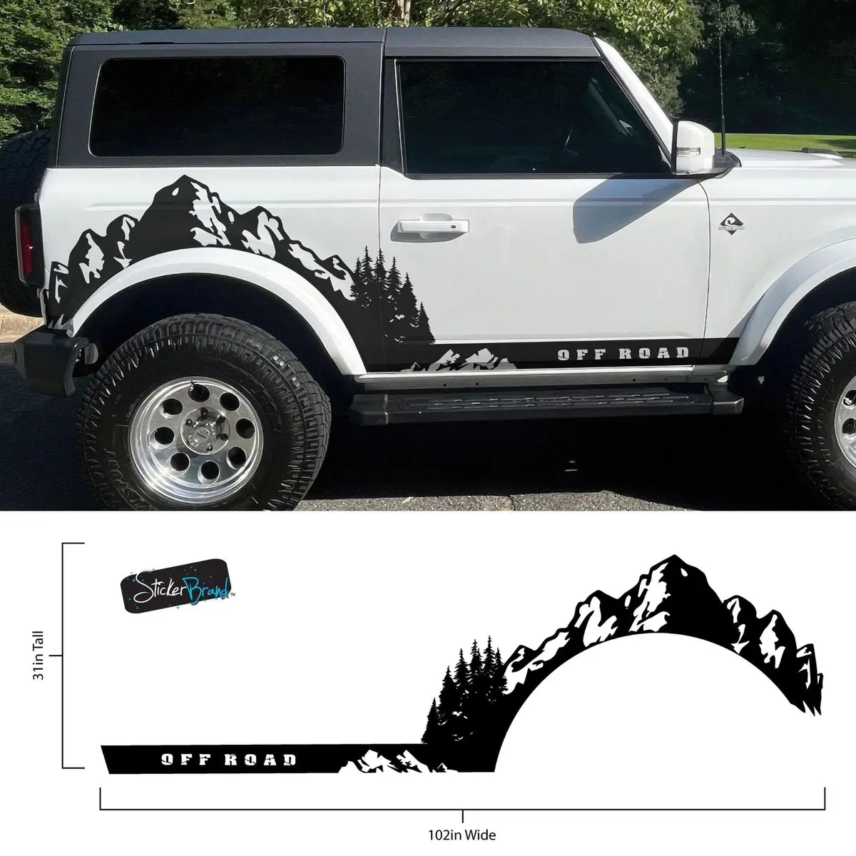 Ford Bronco Off Road Graphic Decal Sticker. Mountain Forest Overland Design. #6998 1
