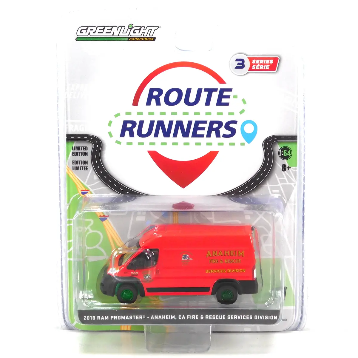 Green Machine Route Runners 53030D 2018 Ram Promaster 2500 Anaheim Fire 1:64 Diecast 1