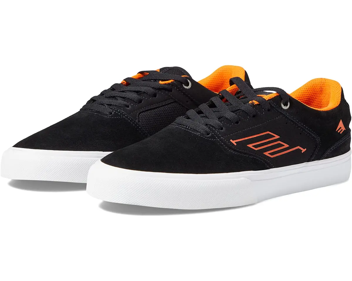Emerica Low Vulc Skate Shoes in Black, White, and Orange