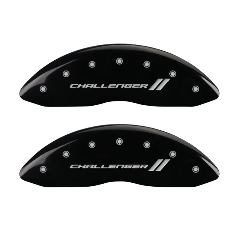 Mgp Engraved 4-Piston Caliper Covers – Front And Rear, Challenger Black With Silver Stripes 1
