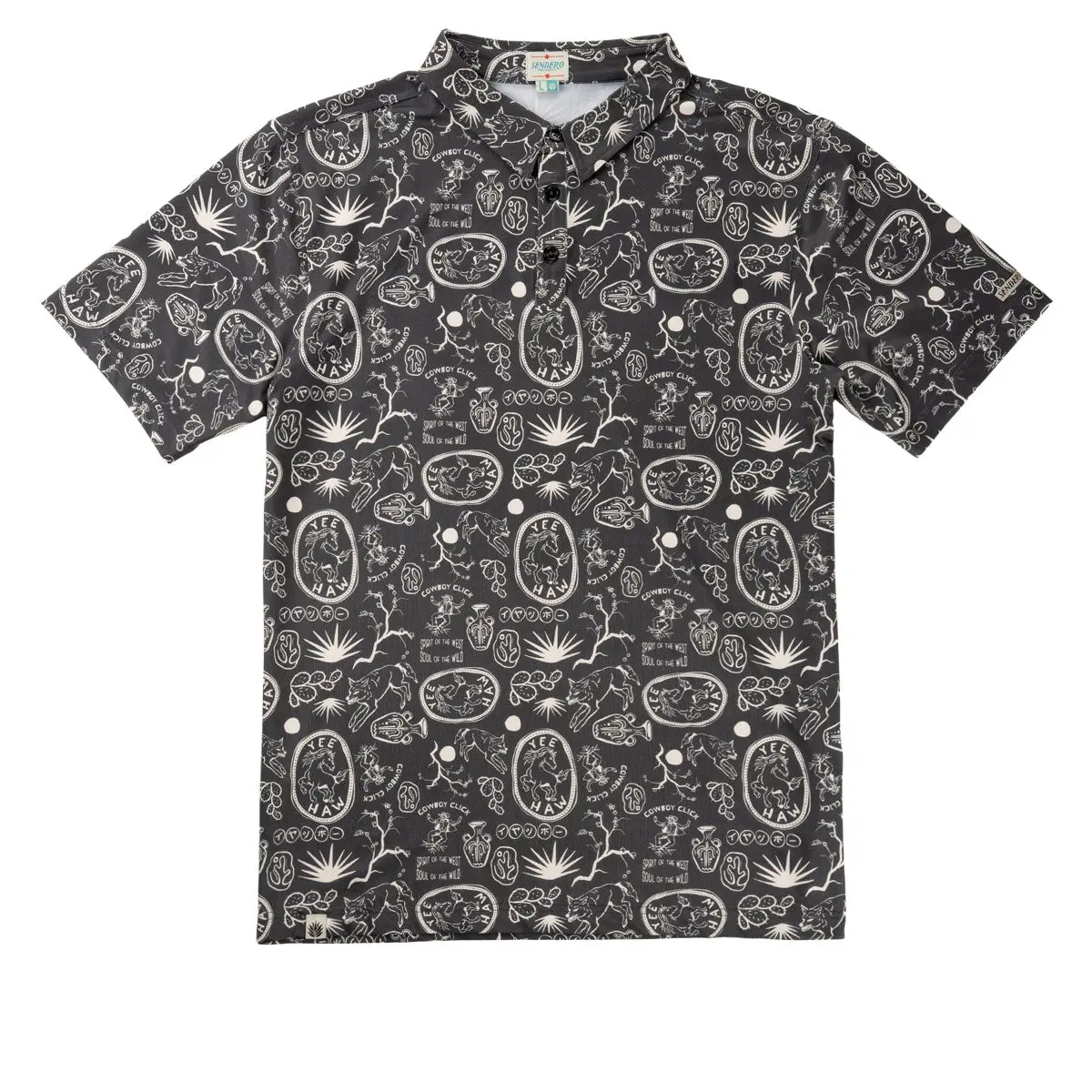 Sendero High Noon Performance Polo Shirt - Haw Yee Print Charcoal 1
