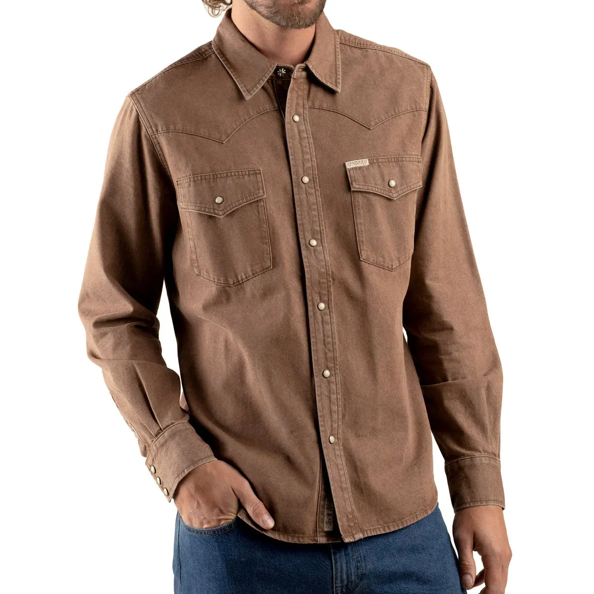Sendero The Wyatt Pearl Snap Long Sleeve Shirt - Faded Brown 1