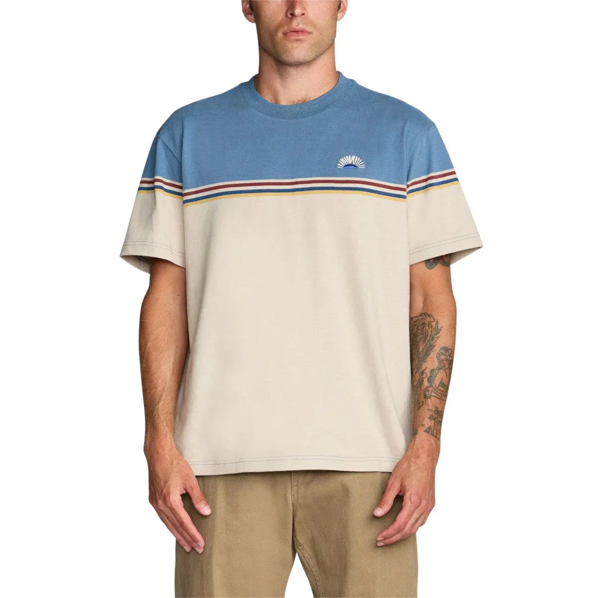 Rvca Pismo Stripe T-Shirt - Light Khaki 1