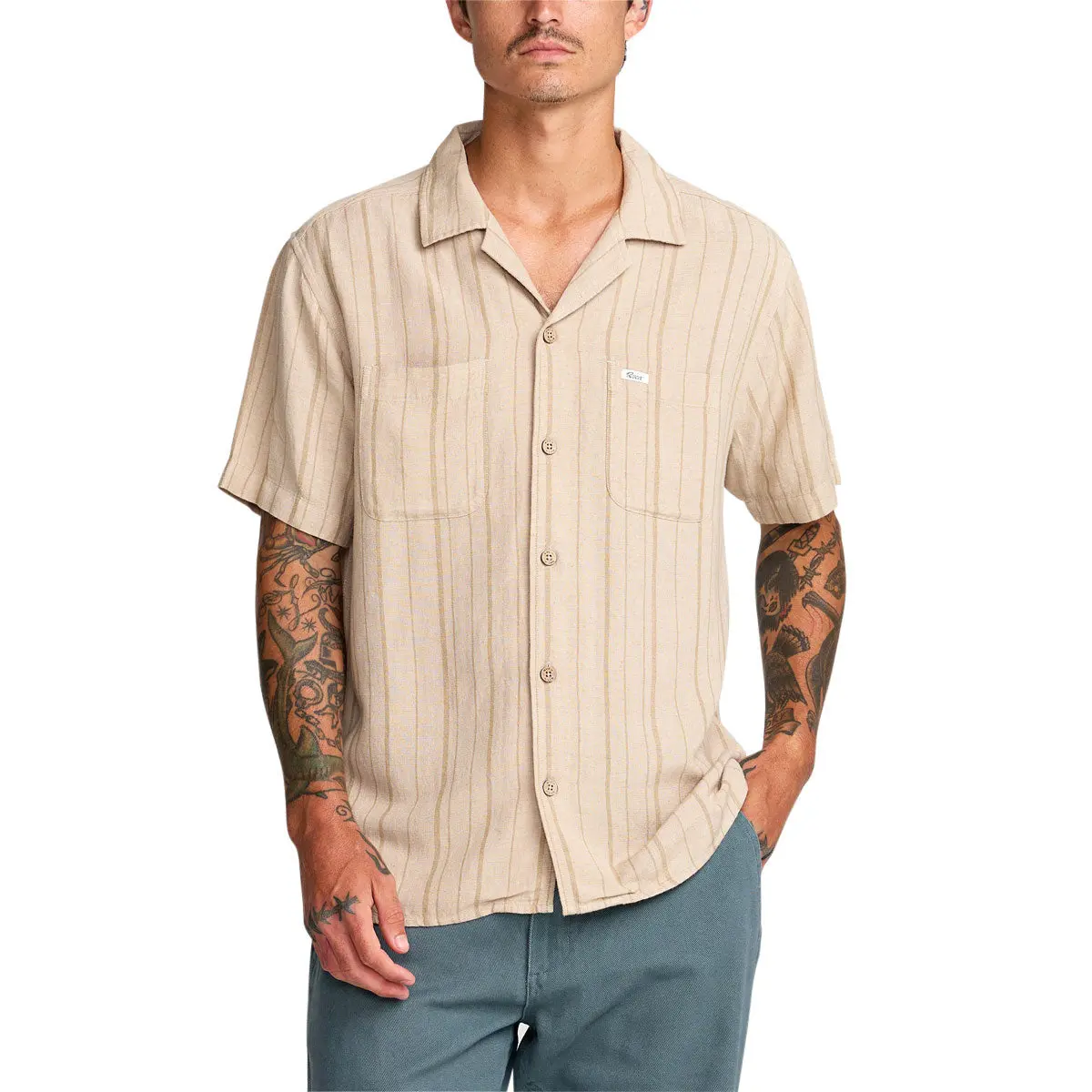 Rvca Exotica Stripe Shirt - Light Khaki 1