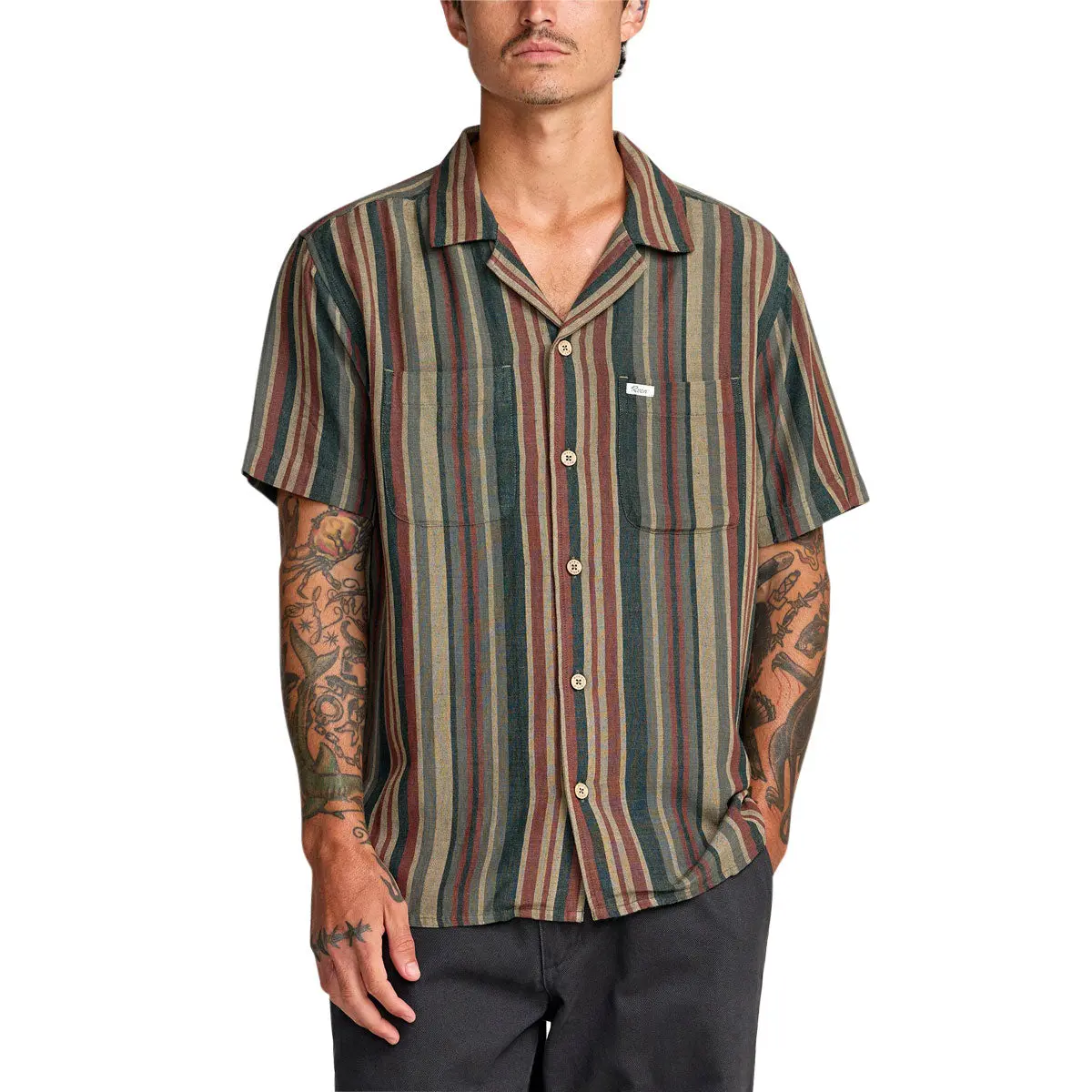 Rvca Exotica Stripe Shirt - Sage Leaf 1