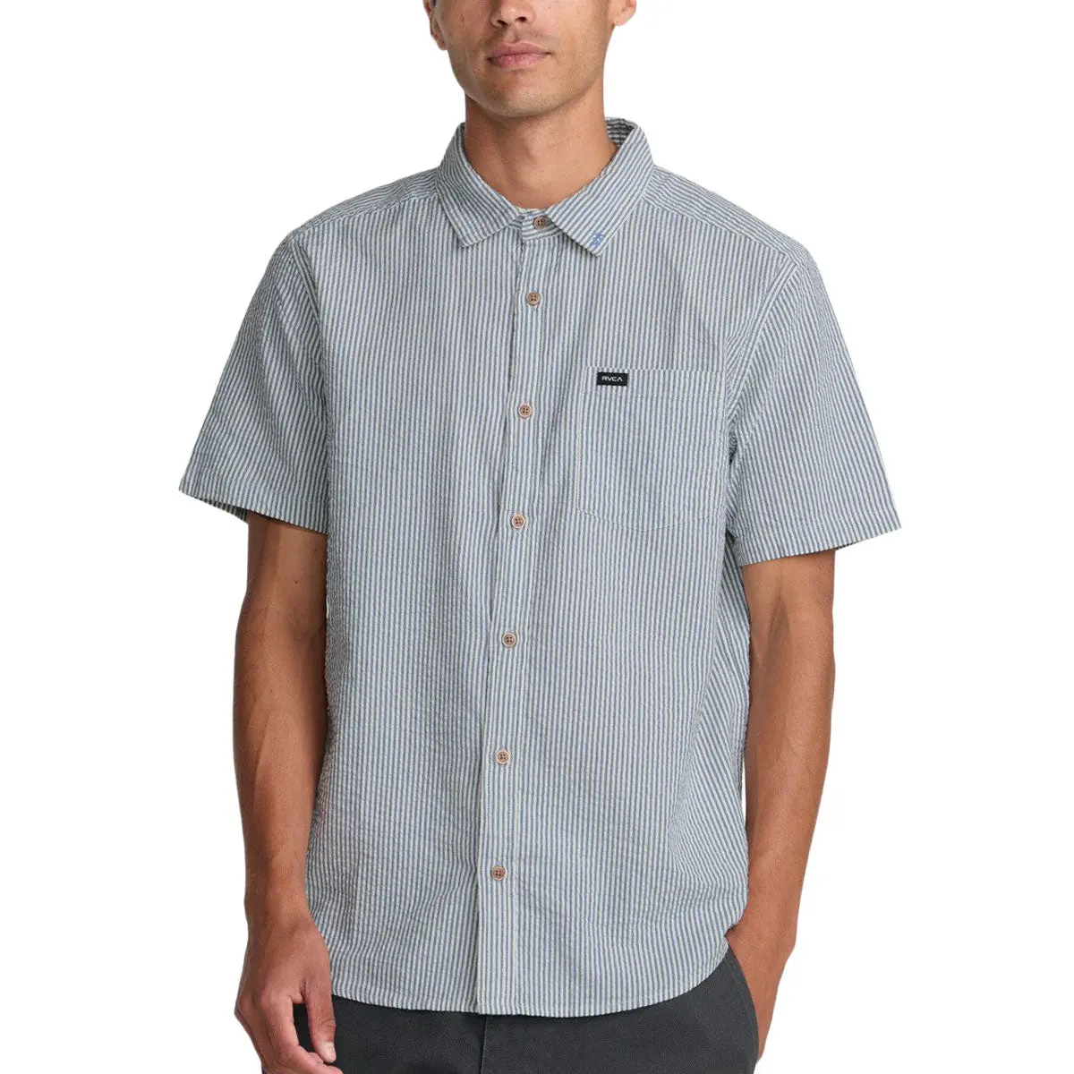 Rvca Thatll Do Seersucker Shirt - Vintage Navy 1