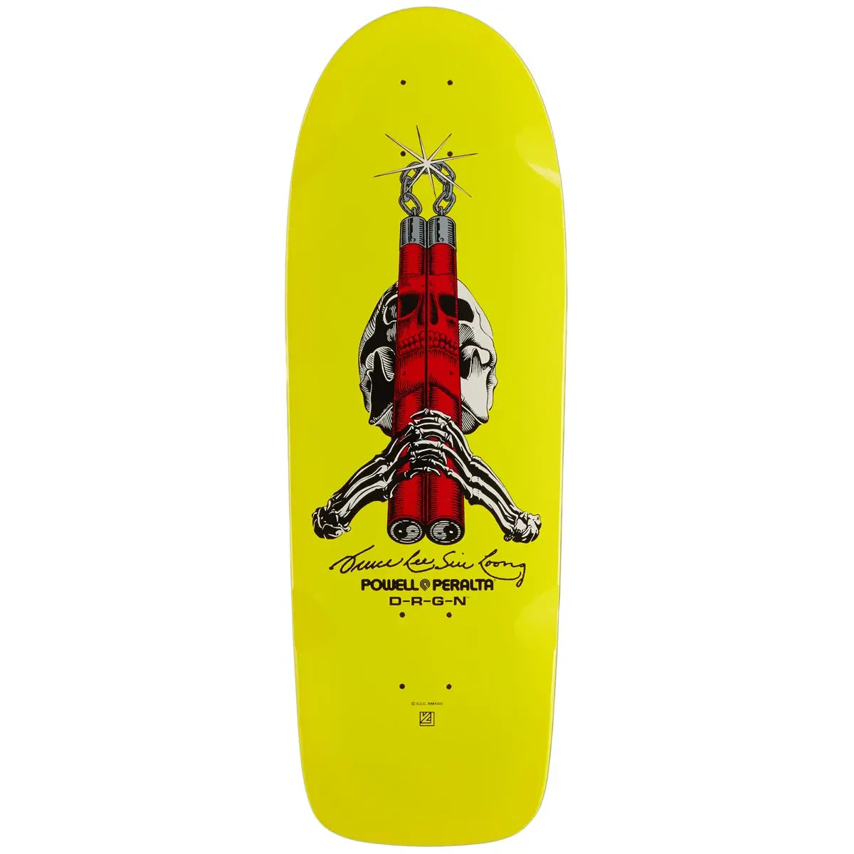 Powell-Peralta Bruce Lee Skull And Numchucks Skateboard Deck - Yellow - 10.00" 1