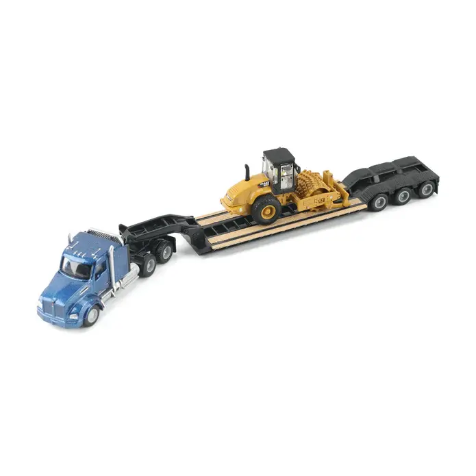 Caterpillar Kenworth T880 With Lowboy With Cp56 Roller 1:87 Scale Diecast 84424 1
