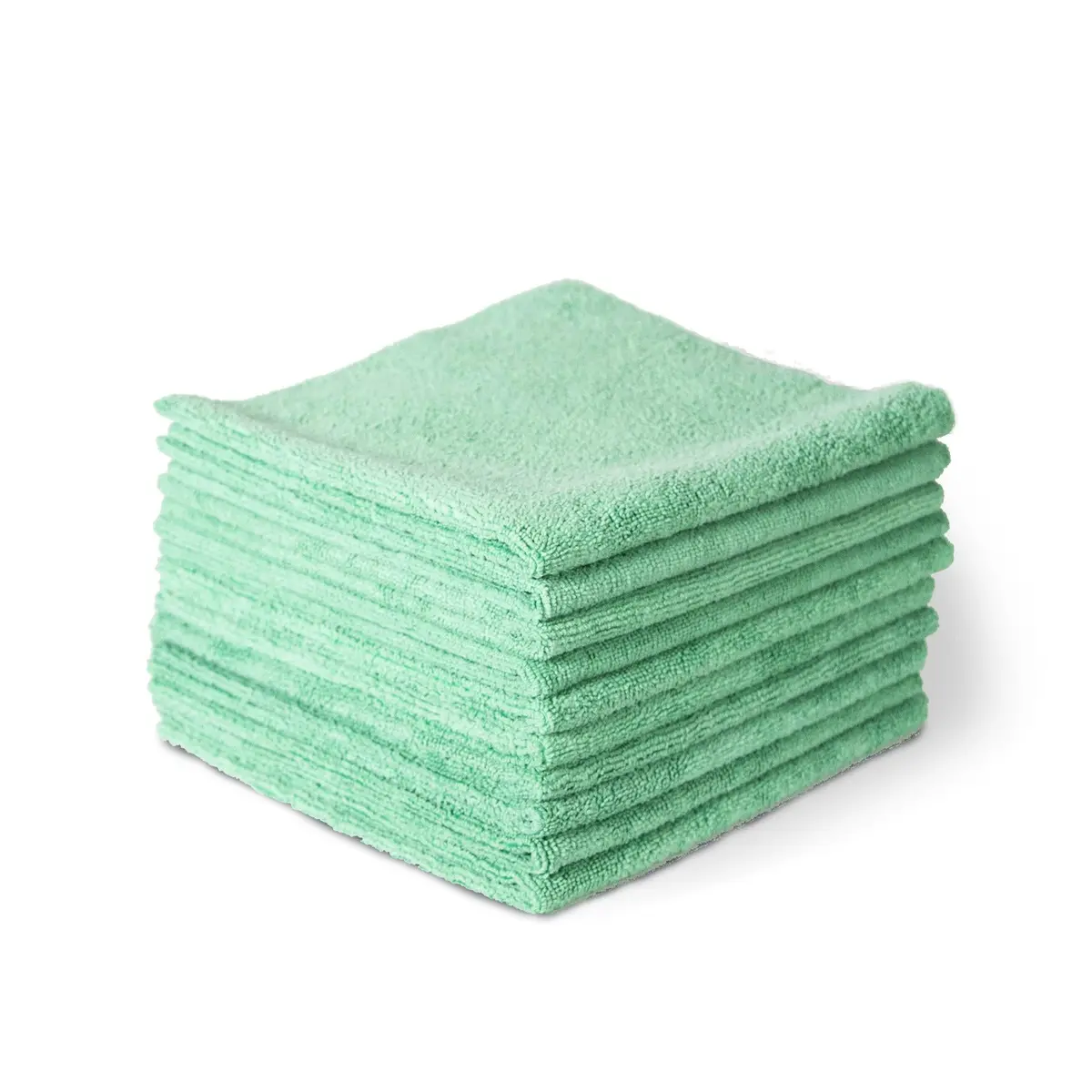 Premium 16-inch by 16-inch green microfiber cloth made from dense 300 GSM fabric for superior cleaning, lint-free performance, and durability.