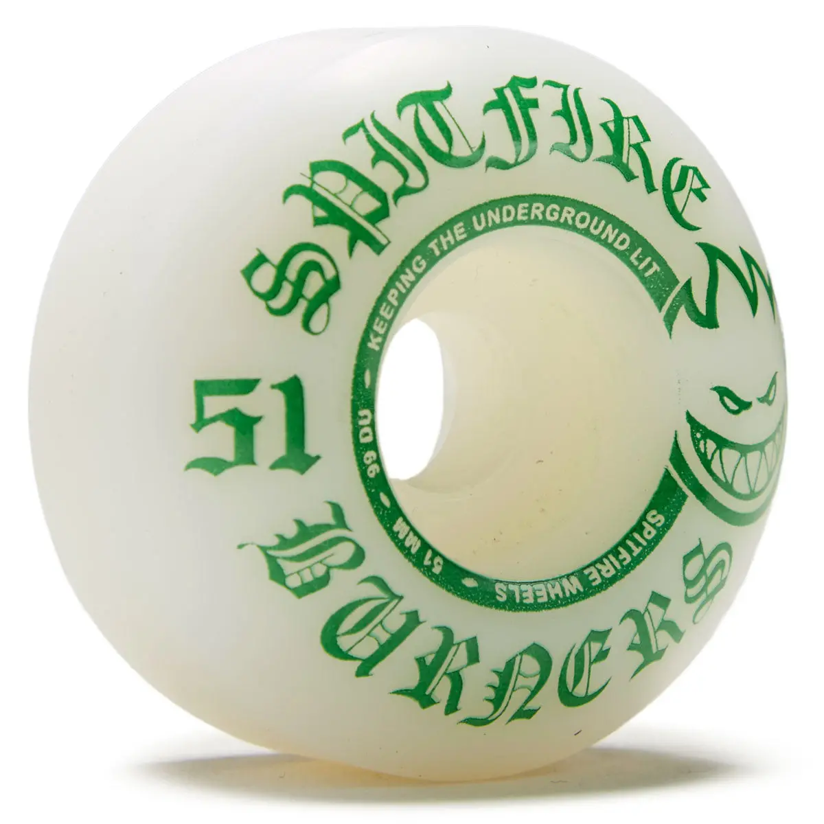 Spitfire 99Du Burner Skateboard Wheels - White/Green - 51Mm 1