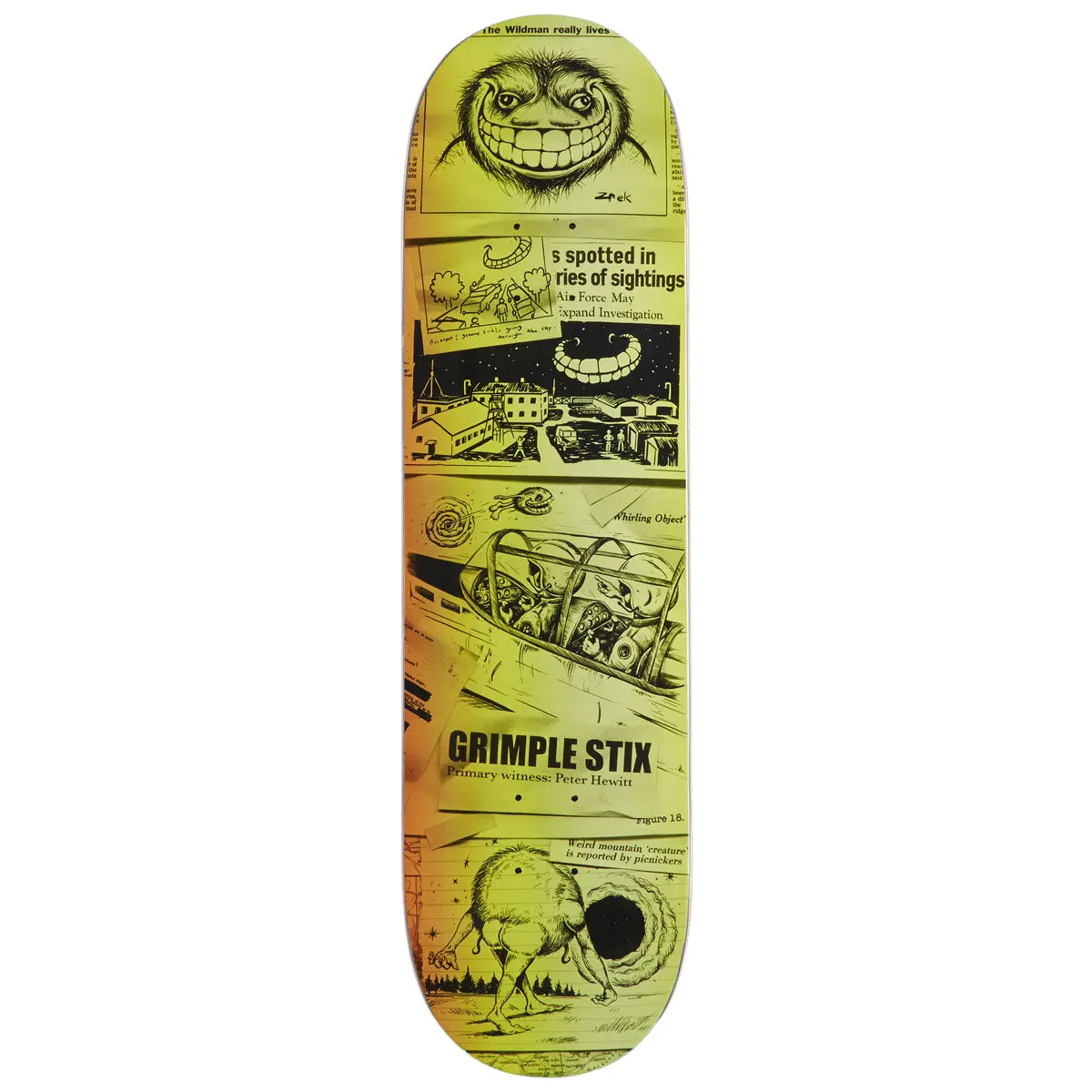 Anti-Hero Hewitt Grimple Sticks Sightings Skateboard Deck - Yellow - 8.38" 1