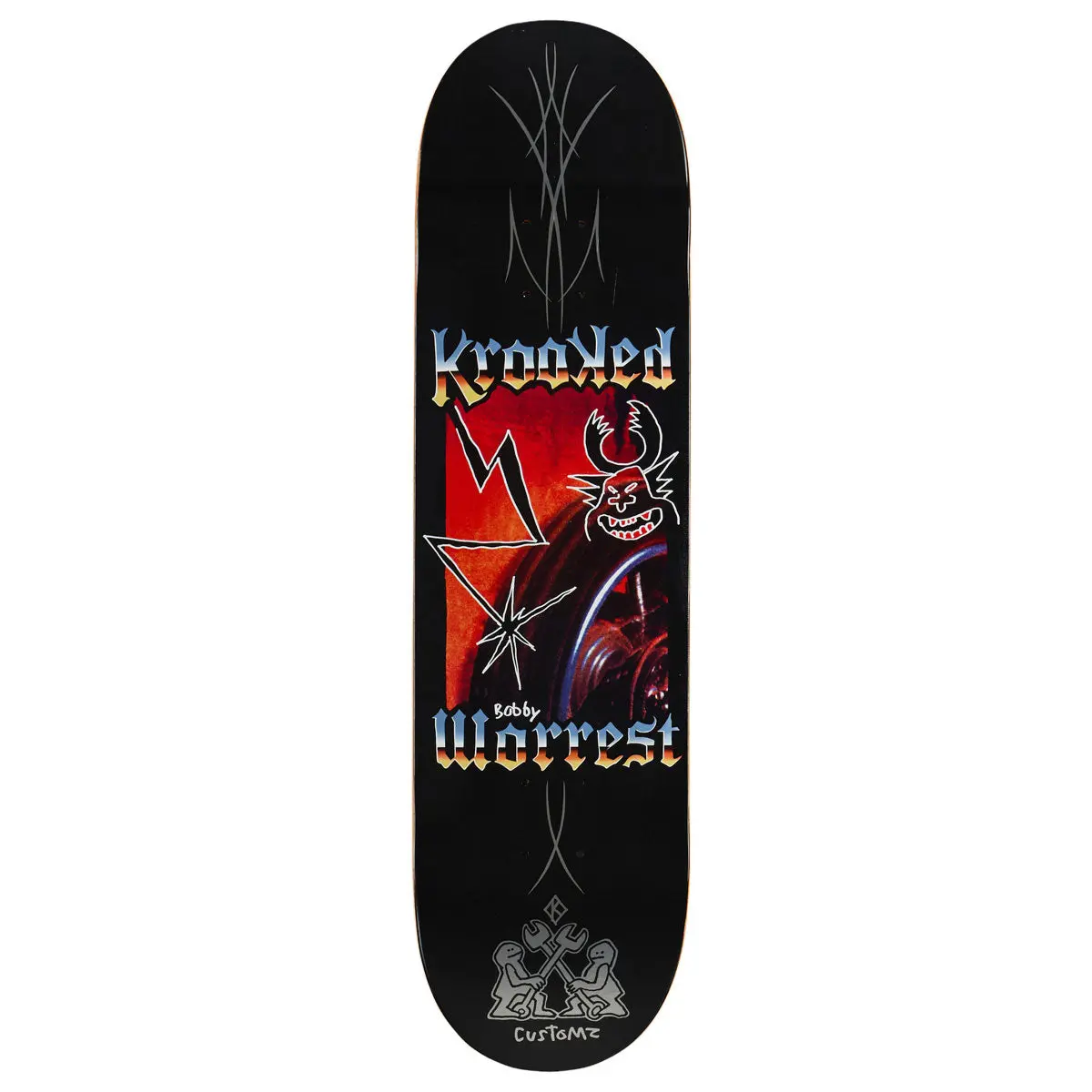 Krooked Worrest Chrome Zone Twin Tail Skateboard Deck - Black - 8.30" 1