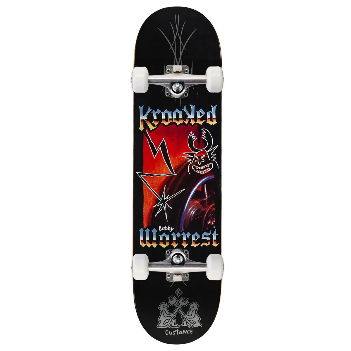 Krooked Worrest Chrome Zone Twin Tail Skateboard Complete - Black - 8.30" 1
