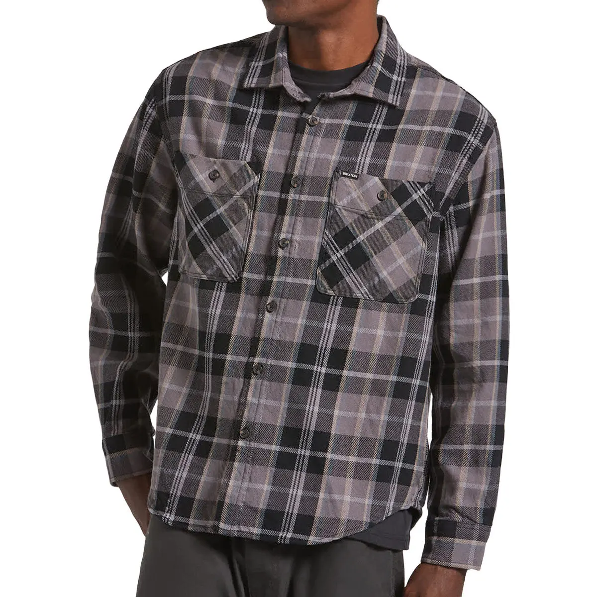 Brixton Vintage Wash Flannel Shirt - Black/Charcoal Beige/Slate 1