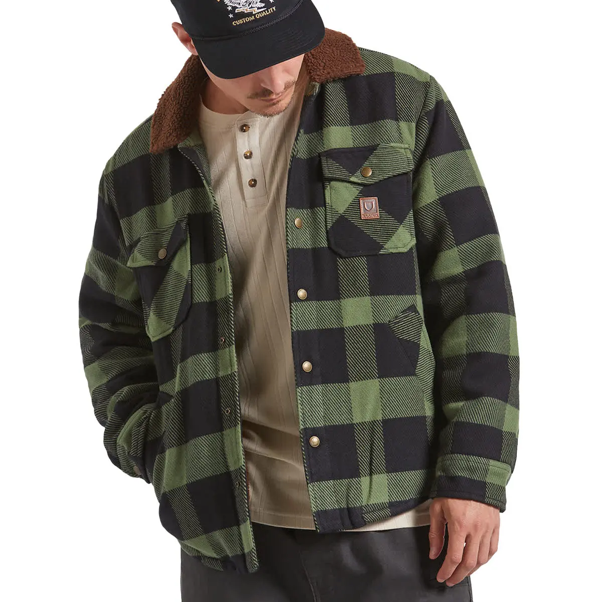 Brixton Durham Lined Jacket - Black/Wild Green Flannel 1
