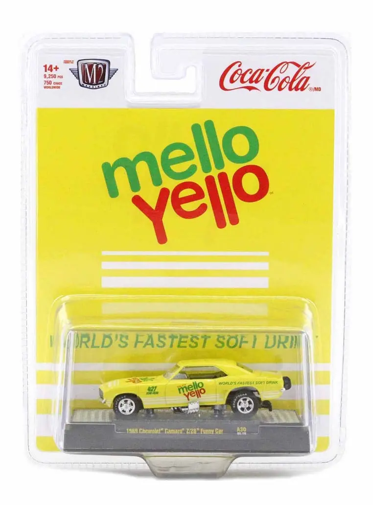 1969 Chevrolet Camaro Z/28 Mello Yellow M2 Machines 1:64 Scale Coca-Cola A30 1
