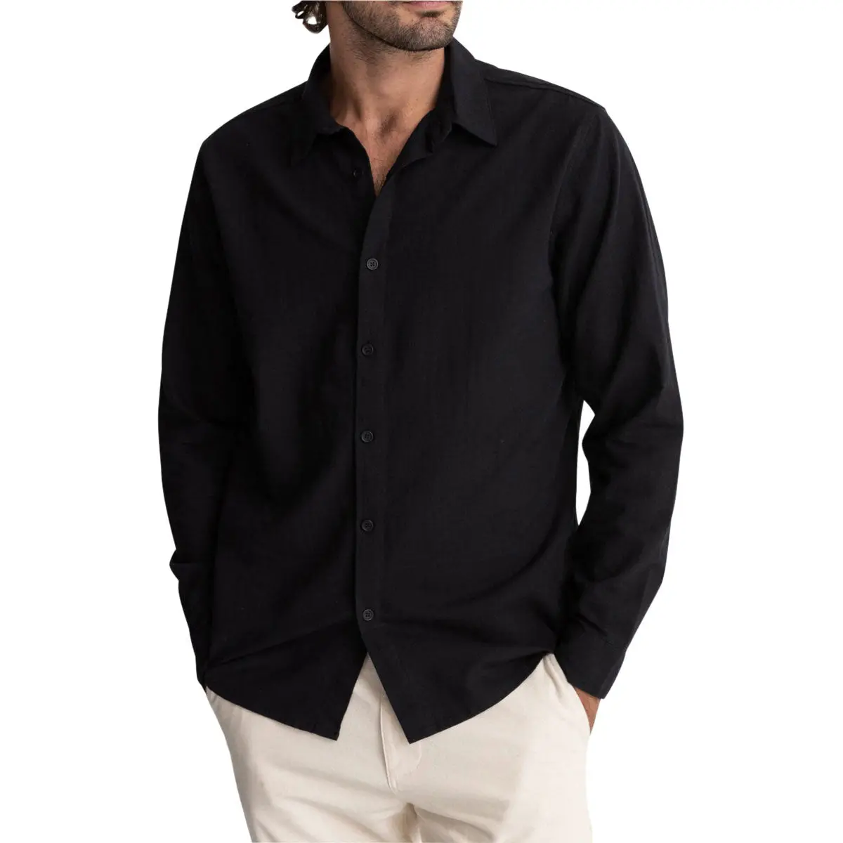 Rhythm Classic Linen Long Sleeve Shirt - Vintage Black Ii 1