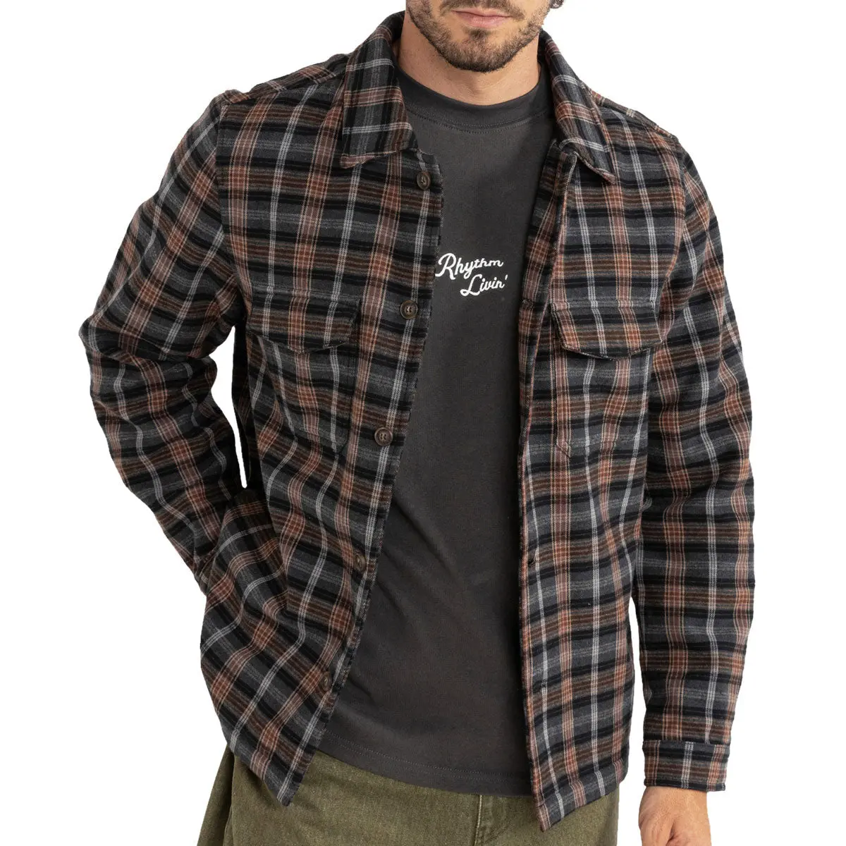 Rhythm Polar Bond Long Sleeve Flannel Shirt - Charcoal 1