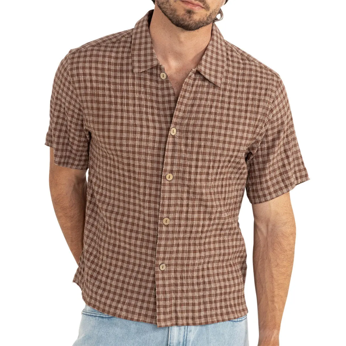 Rhythm Cross Check Crop Shirt - Brown 1