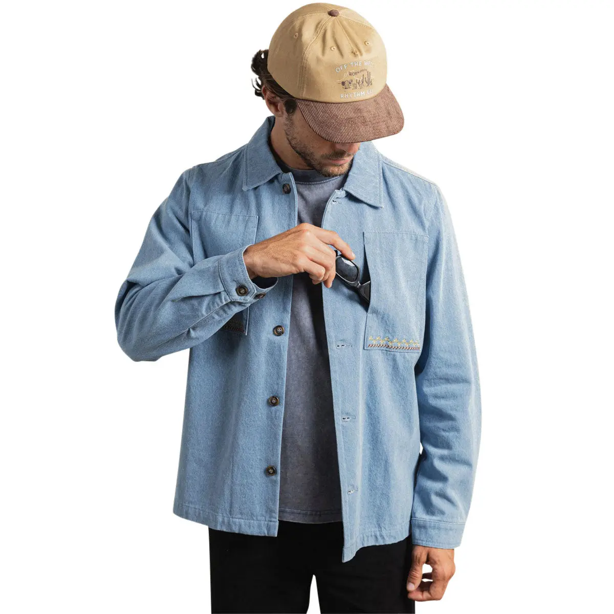 Rhythm Arguam Long Sleeve Over Shirt - Stone Blue 1
