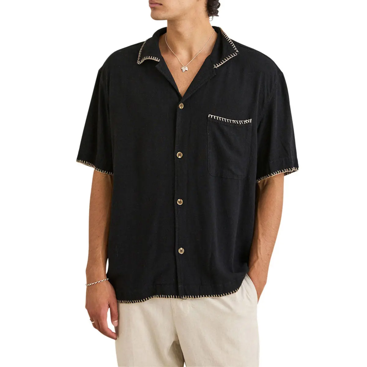 Rhythm Relaxed Whip Stitch Shirt - Black 1