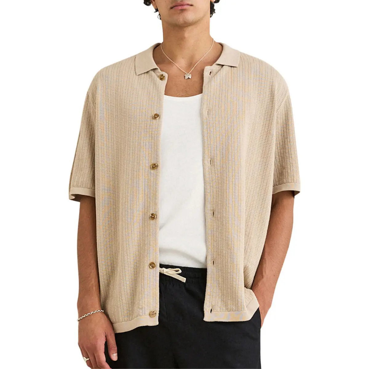 Rhythm Textured Knit Shirt - Stone 1