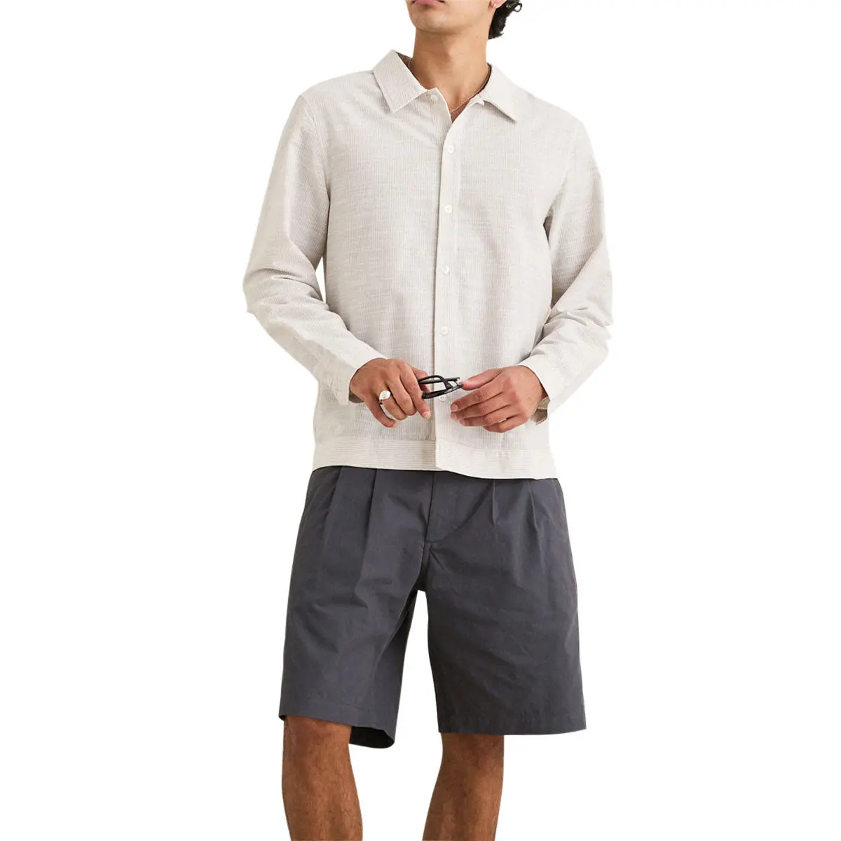 Rhythm Striped Linen Long Sleeve Shirt - Natural 1