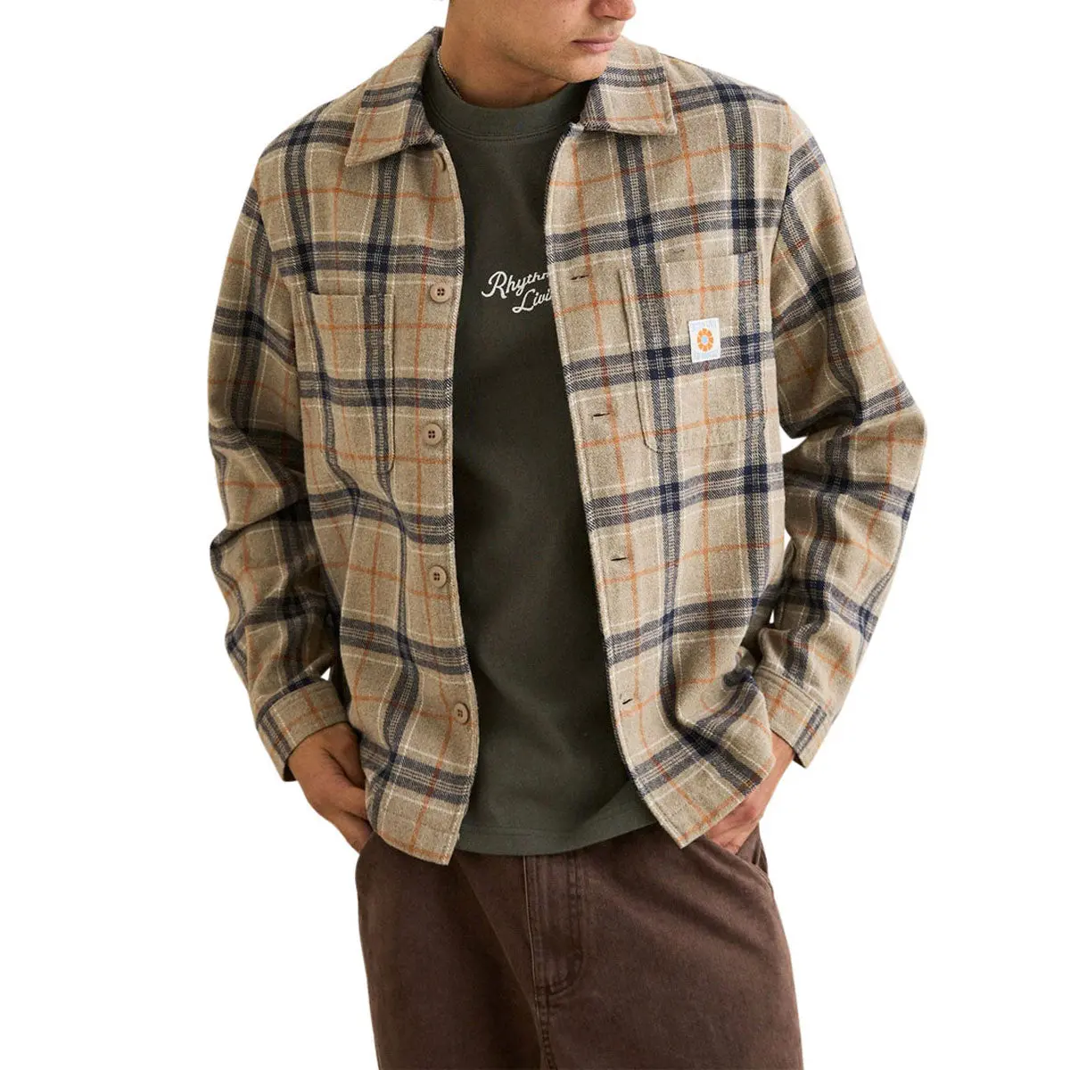 Rhythm Oscar Check Long Sleeve Shirt - Stone 1