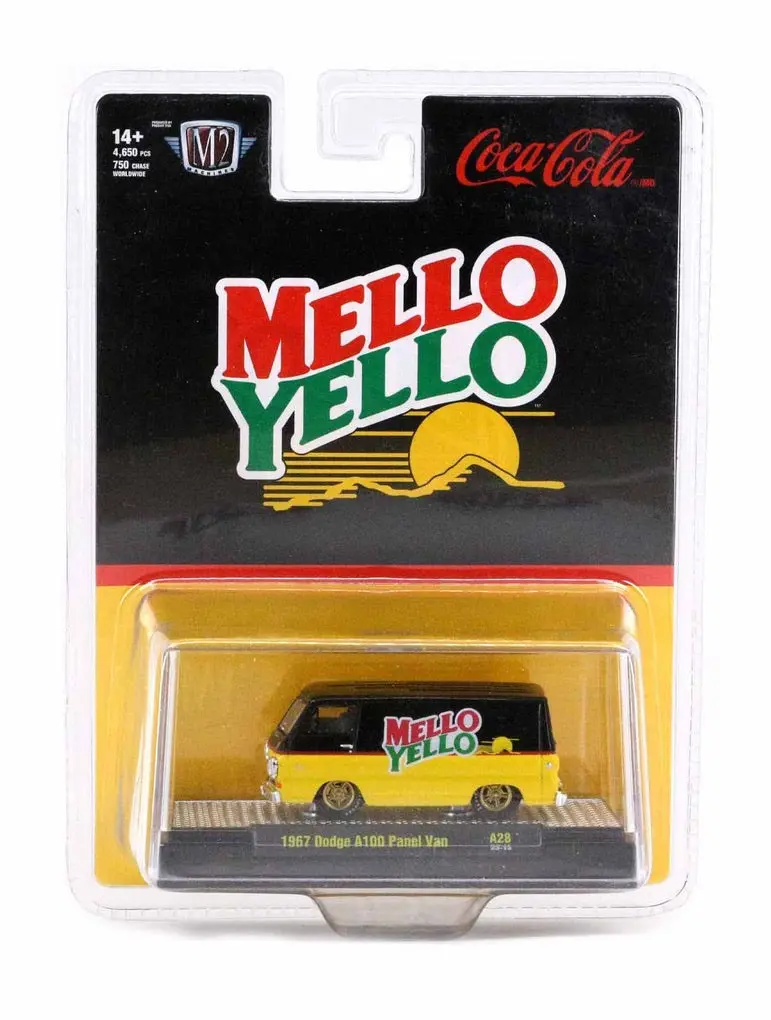 1967 Dodge A100 Panel Van Mello Yellow M2 Machines 1:64 Scale Coca-Cola A28 1