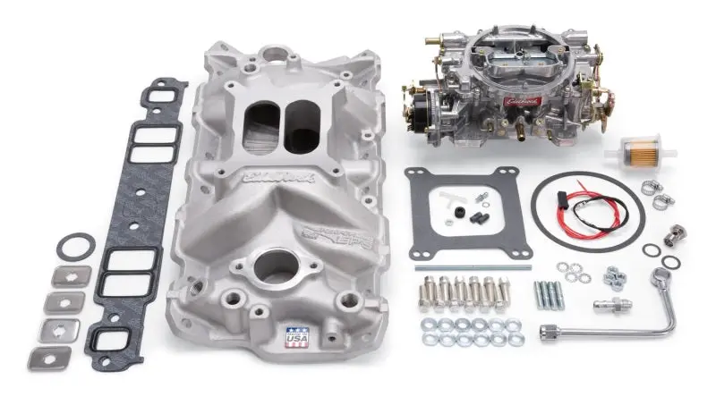 Edelbrock Performer Eps Intake Manifold & Carburetor Kit – Natural Finish, Fits Small-Block Chevrolet Engines (1957–1986) 1