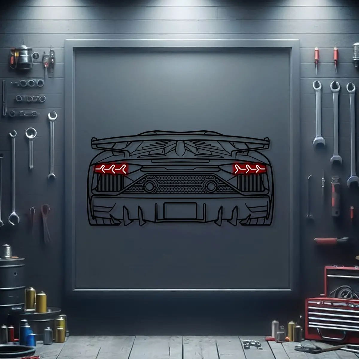 Aventador Sj Oper Door Back View Metal Neon Car Wall Art - Mtn0227 1