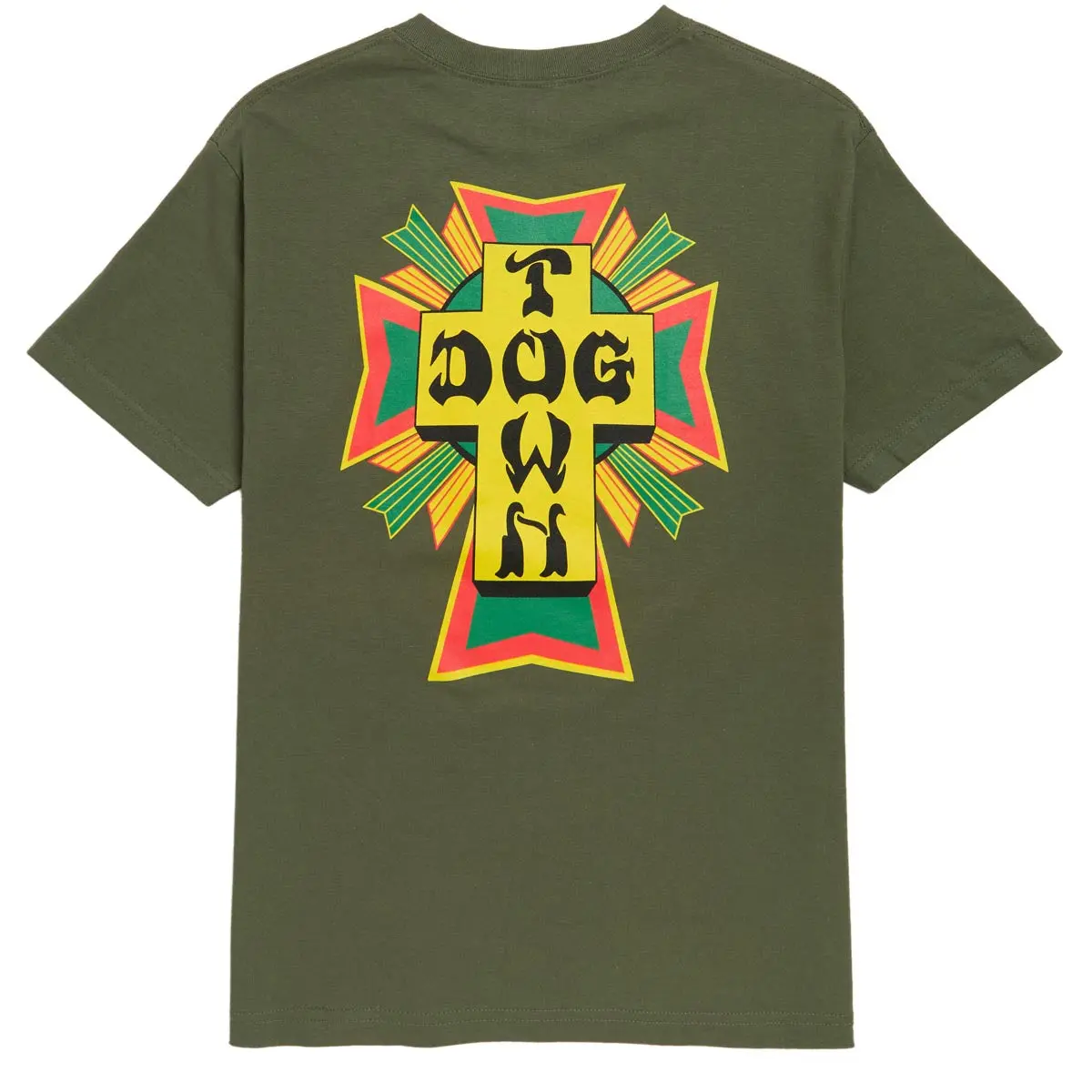 Dogtown Cross Logo Rasta T-Shirt - Olive 1