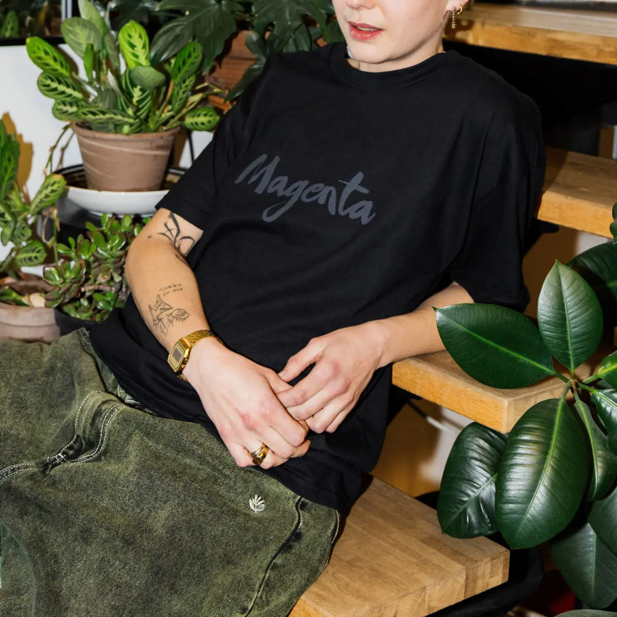 Magenta Script T-Shirt - Black 3