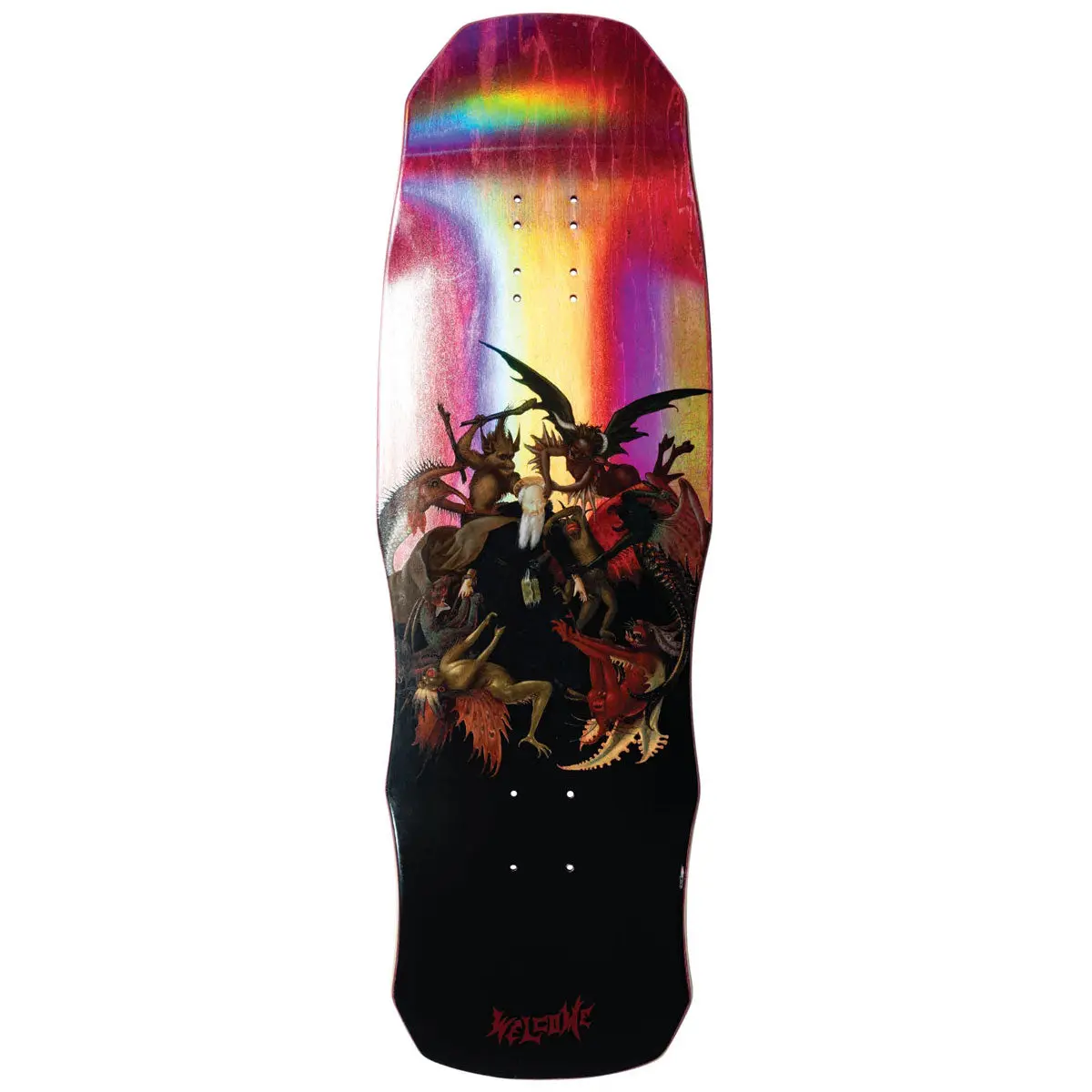 Welcome Torment On A Dark Lord Skateboard Deck - Dark Red Stain/Transparent Prism Foil - 9.85" 1