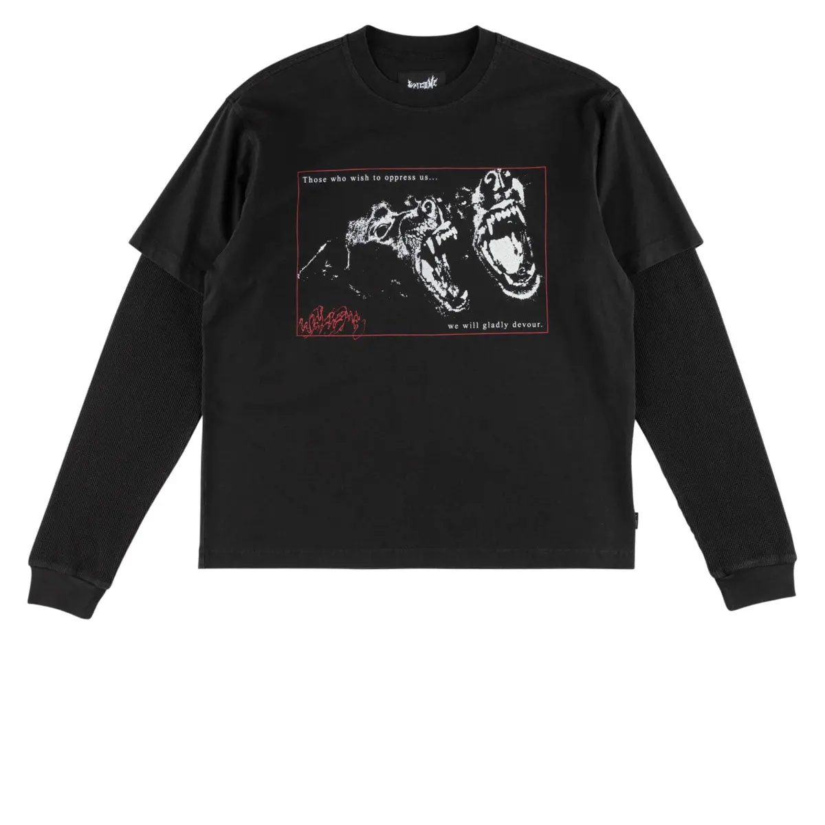 Welcome Snarl Layered Long Sleeve T-Shirt - Black 1