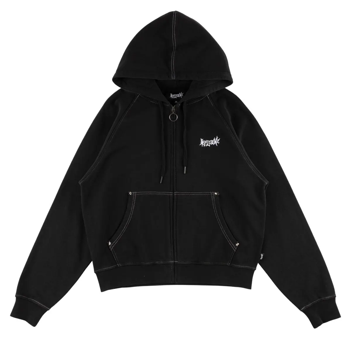 Welcome Vamp Cropped Studded Zip Hoodie - Black 1