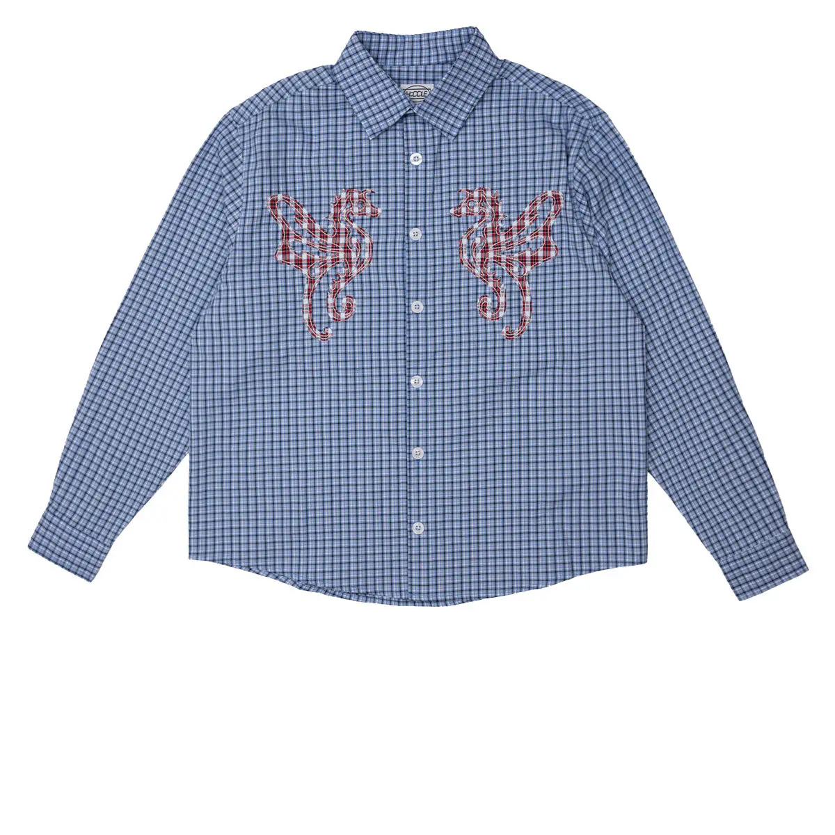 Hoddle Primary Logo Shirt - Gingham Blue 1