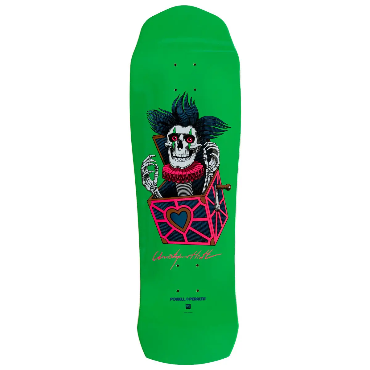 Powell-Peralta Chris Hiett Skull Skateboard Deck - Neon Green/Blue Foil - 10.00" 1